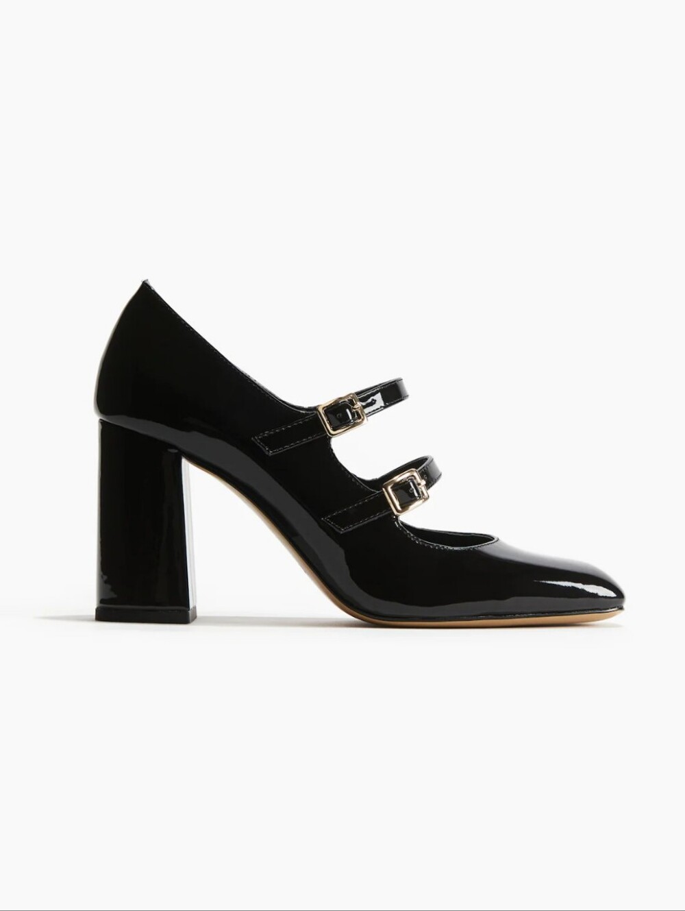 H&M Black Patent Mary Jane Block Heel Pumps - Women Court Shoes 6